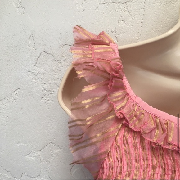 LoveShackFancy Gilded Violet Pink/Gold Gilded Ruffle- Shirred Mini Dress- sz M - Picture 9 of 13